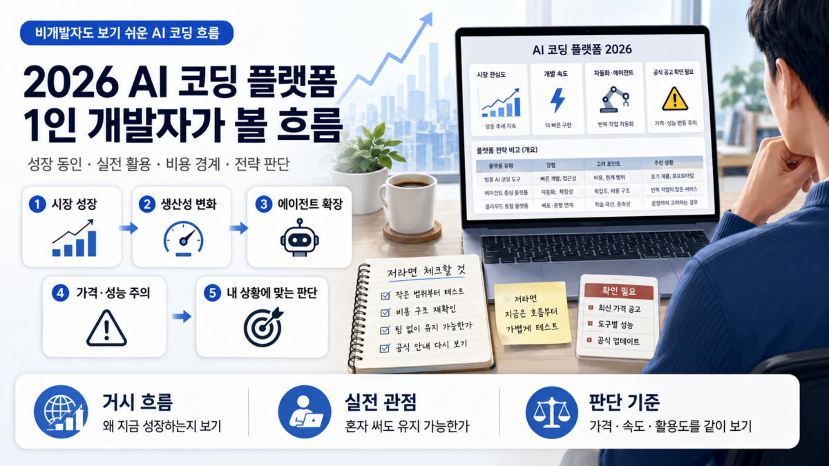 2026 AI 코딩 플랫폼 성장, 1인 개발자 실전 포인트