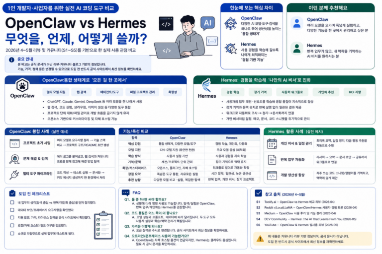 OpenClaw(오픈클로) vs Hermes(헤르메스) 에이전트, 1인 개발자 관점에서 비교 정리