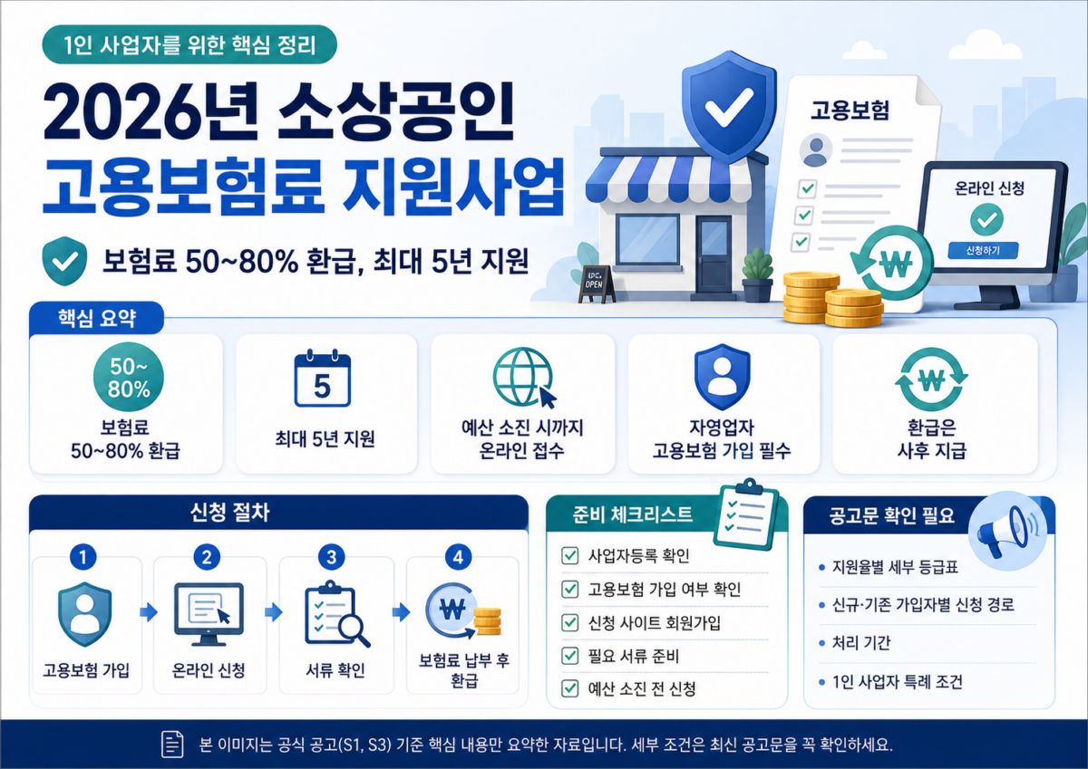 2026년 1인 사업자 고용보험료 지원: 신청 조건과 환급 혜택 정리